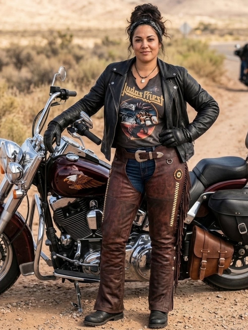 Native American Brown Leather Fringe Chaps With Seed Beads And Conchos